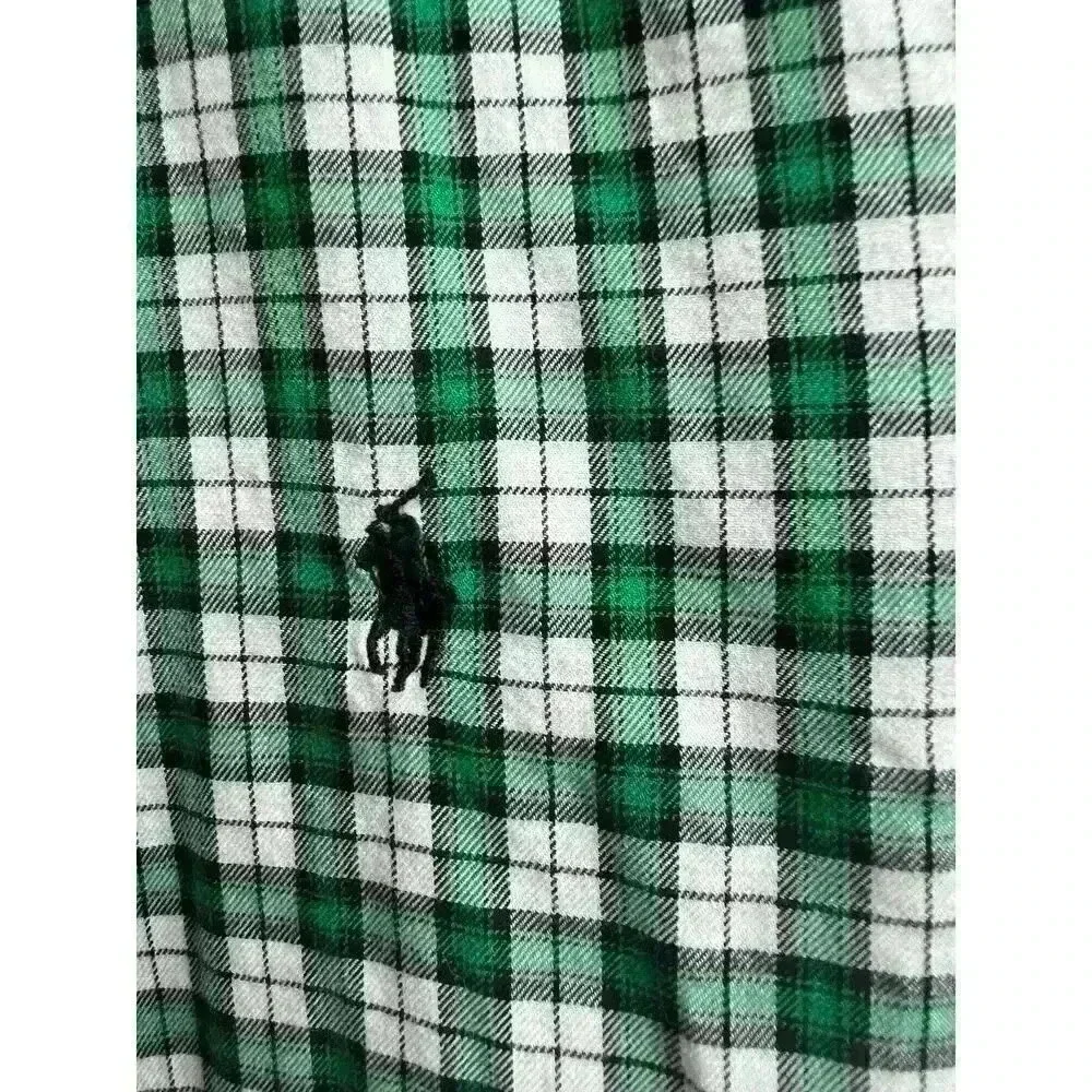 Ralph Lauren Boy's Button Up Green Black White Plaid XL 18-20 Cotton